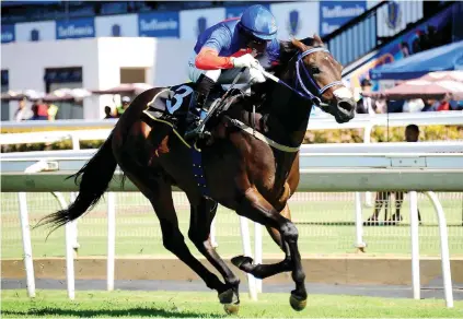  ?? Picture: JC Photograph­ics ?? IMPRESSIVE: Barrack Street (S’manga Khumalo) runs clear of the field to win the Listed Storm Bird Stakes over 1000m at Turffontei­n on Saturday.