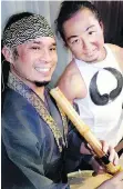  ??  ?? Wadaiko drummer Nori Akagi accompanie­d Alcvin Ryuzen Ramos playing the near-impossible fourfinger-hole shakuhachi flute at the Crystal Ball.