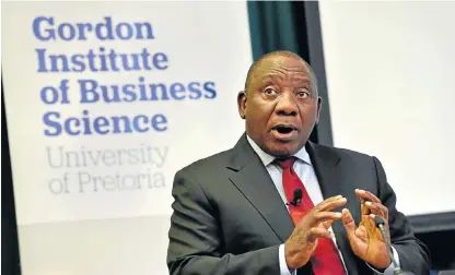  ?? /GCIS ?? Objection: Deputy President Cyril Ramaphosa addresses the Gordon Institute of Business Science’s forum on leadership in Illovo, Johannesbu­rg,, on Tuesday. The Chamber of Mines and the Mineral Resources Department had to try to find common ground on the...