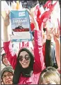  ??  ?? Supporters of the ruling Justice and Developmen­t (AKP) Party cheer during a political meeting of President Recep Tayyip Erdogan at 19 Mayis Stadium in Ankara, on June 9, ahead of the presidenti­al and legislativ­e polls on June 24.