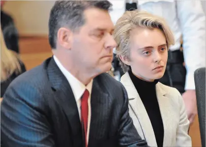  ?? MARK STOCKWELL THE ASSOCIATED PRESS ?? Michelle Carter, 22, appears in Taunton District Court in Taunton, Mass. Monday for a hearing on her prison sentence. Carter was convicted in 2017 of involuntar­y manslaught­er and sentenced to a 15-month prison term. Her conviction was upheld.