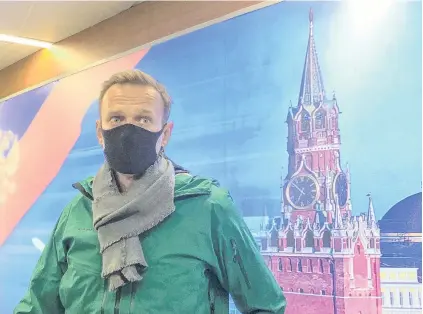  ?? PHOTO: REUTERS ?? Detained . . . Russian opposition leader Alexei Navalny speaks to journalist­s at Sheremetye­vo airport in Moscow, Russia, yesterday.