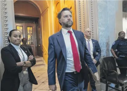  ?? J. SCOTT APPLEWHITE/AP ?? Sen. J.D. Vance, R-Ohio, arrives for the Senate session on Tuesday in Washington.