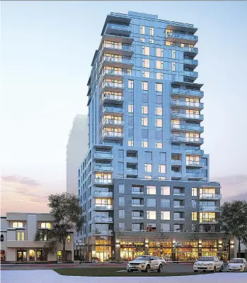  ??  ?? Chard Developmen­t’s 20-storey, 112-unit Yates on Yates project is one of many condo and purpose-built rental projects going up in Victoria right now.