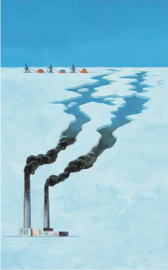  ?? FOTO: JON BERKELEY/IMAGO IMAGES ?? Inuit bewegen sich weg vom schmelzend­en Eis, verursacht durch die globale Erwärmung.
