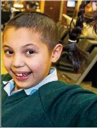  ??  ?? Tristan’s sister Aryana shaved her head in 2012 when she was nine to raise money for Tristan so he could return to swimming after his swimming therapy was withdrawn due to cutbacks