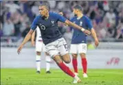  ?? AFP ?? Kylian Mbappe celebrates scoring for France on Saturday.