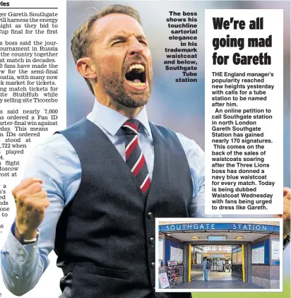  ??  ?? The boss shows his touchline sartorial elegance in his trademark waistcoat and below, Southgate Tube station