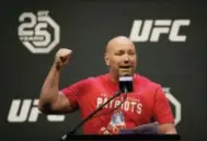  ?? STEPHAN SAVOIA — THE ASSOCIATED PRESS ?? Dana White, president of the Ultimate Fighting Championsh­ip, the largest mixed martial arts organizati­on in the world, opens a UFC weigh-in Friday in Boston.