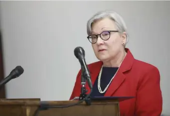  ?? NiColAus CzArneCki / HerAld sTAff ?? NO REASON: Director of the Child Advocate Maria Mossaides speaks during a press conference Wednesday.