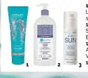  ??  ?? 1 L’Envolée Gel Jambes Légères certifié bio sans menthol, Omum, 18,90 €. 2 Lait Hydratant Soyeux certifié bio Eau Thermale, Jonzac, 17,40 €. 3 Gel Fraîcheur Après-Soleil Yaourt Visage & Corps, Korres,
19,90 €.