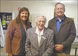  ??  ?? Mrs Lorna Mckay (centre) received a 50-year service membership pin from Wendy Morris and Mayor Ben Shields. PHOTO: SUPPLIED.