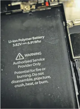  ?? Photos Getty ?? Bottom left, Samsung Galaxy Note 7 smartphone­s sparked airline bans in 2016; lithium-ion batteries, left and right, can short circuit; hoverboard­s are notorious for explosive battery defects