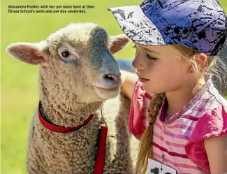  ??  ?? Alexandra Pedley with her pet lamb Spot at Glen O¯ roua School’s lamb and pet day yesterday.