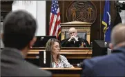  ?? SEAN KRAJACIC / THE KENOSHA NEWS VIA AP, POOL ?? Judge Bruce Schroeder listens as attorneys argue about items that could be considered for a mistrial at the Kenosha County Courthouse in Kenosha, Wis., on Wednesday.