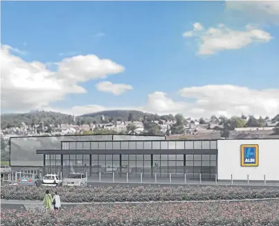  ??  ?? An artist’s impression of the proposed Aldi supermarke­t at Duchlage Road in Crieff.