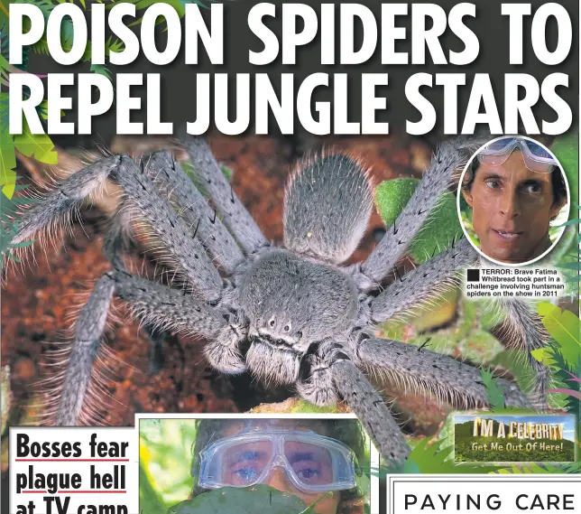  ??  ?? ®Ê TERROR: Brave Fatima Whitbread took part in a challenge involving huntsman spiders on the show in 2011