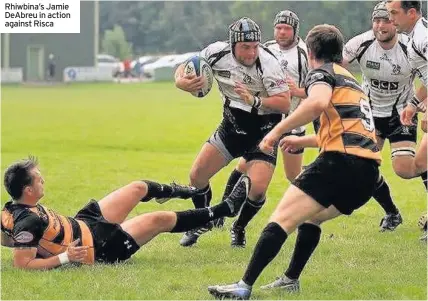  ??  ?? Rhiwbina’s Jamie DeAbreu in action against Risca