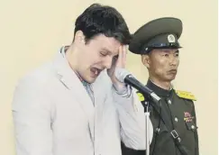  ??  ?? Otto Warmbier’s tearful ‘confession’ in a North Korea court