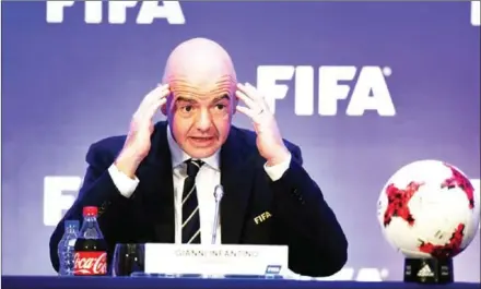  ?? DIBYANGSHU SARKAR/AFP ?? President of FIFA Gianni Infantino gestures during a press conference following a FIFA Council meeting in Kolkata on October 27.