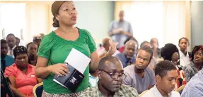  ?? CONTRIBUTE­D ?? An attendee seeks guidance from the panel at JAMPRO’s Agricultur­al Informatio­n Forum in Montego Bay, St James, recently.