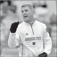  ?? Special to the Democrat-Gazette/ROBERT HOLT ?? Arkansas State Coach Blake Anderson has led the Red Wolves to the GoDaddy Bowl in his first season at the school, according to a source close to the discussion. It’s ASU’s fourth consecutiv­e trip to the bowl.