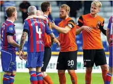  ??  ?? Safe hands: Bell makes a save from Boden (above) and was a key figure as United beat Caley Thistle on penalties to remain at the top of Group C in the Betfred Cup (left)