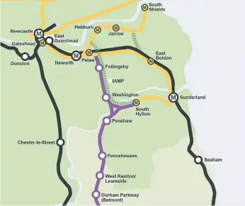  ?? ?? A map of how the Leamside Line would connect across the region.