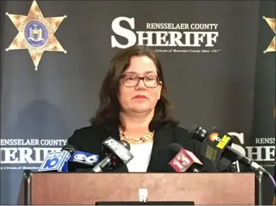 ?? MICHAEL GWIZDALA — MEDIANEWS GROUP FILE ?? Rensselaer County District Attorney Mary Pat Donnelly speaks at a news conference earlier this year.