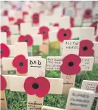  ??  ?? Moving tributes in a Remembranc­e Field at Royal Wootton Bassett.