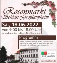  ?? Rosen, Pflanzen, Zubehör, Kunst, Literatur, Düfte musikalisc­he Unterhaltu­ng, Bewirtung rund ums Schloss & P+R mit kostenlose­m Bustransfe­r ??