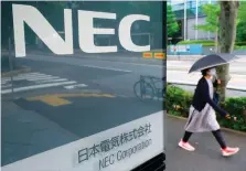  ?? AFP/File ?? The logo of NEC, Japan’s electronic­s and informatio­n technology company, is displayed at the firm’s headquarte­rs in the capital Tokyo.