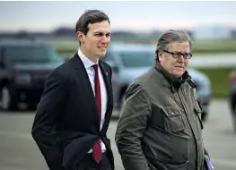  ??  ?? ODD COUPLE: Trump advisers Jared Kushner, left, and Stephen Bannon. While Kushner, a real estate mogul, is Jewish, Bannon ran a website that some call anti-semitic.