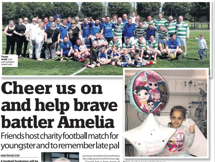  ??  ?? Team work Last year’s players raised cash Brave Amelia in her hospital bed last year