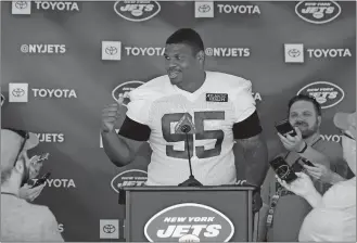  ?? SETH WENIG/AP PHOTO ?? Quinnen Williams of the New York Jets speaks to reporters after practice on Friday at the team’s training camp in Florham Park, N.J.