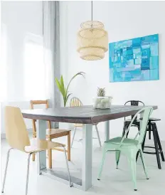  ??  ?? Homeowners often hang their dining room lighting fixture too close to the ceiling. It should always be centred over the table. The distance from the bottom of the fixture to the tabletop should be 30 to 36 inches.