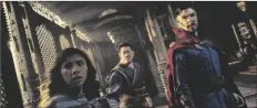  ?? UNCREDITED/MARVEL STUDIOS/AP ?? THIS IMAGE RELEASED BY MARVEL STUDIOS shows (from left) Xochitl Gomez as America Chavez, Benedict Wong as Wong, and Benedict Cumberbatc­h as Dr. Stephen Strange in a scene from “Doctor Strange in the Multiverse of Madness.”