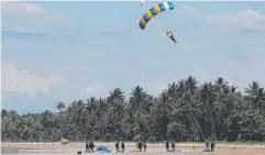  ??  ?? SPORT: Tandem skydivers pictured at Mission Beach.