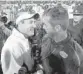  ?? GARY W. GREEN/AP ?? Former Florida coach Urban Meyer is congratula­ted by ex-Mississipp­i State coach Dan Mullen in 2009.