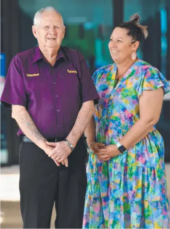  ?? ?? Mater Hospital volunteer Stanley Cronin with patient Sally-ann Dickson. Picture: Evan Morgan