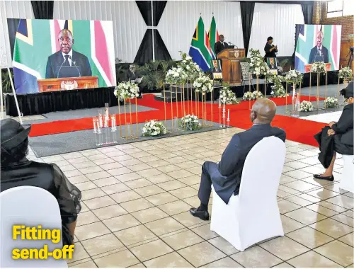  ?? Picture: GCIS ?? President Cyril Ramaphosa delivers the eulogy at the funeral of Jackson Mthembu in Emalahleni in Mpumalanga yesterday.