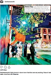  ??  ?? Human flag: Liam Hemsworth took to Instagram on Wednesday from the set of a new project, showing off his athletic prowess with a human flag pose