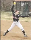 ??  ?? Senior Lady Blackhawk Allie VanHouden struck out seven batters Monday night in Green Forest and allowed one run on two hits.