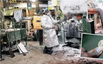  ?? PICTURES: BHEKIKHAYA MABASO ?? Rand Refinery workers produce blank gold Krugerrand­s, insert, ahead of its 50th anniversar­y.