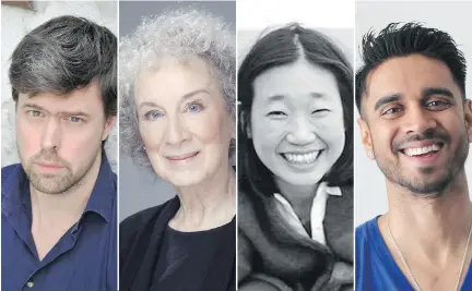  ??  ?? David Szalay, left, Margaret Atwood, Madeleine Thien, Vivek Shraya are among new and establishe­d authors making waves in Canadian literary circles.