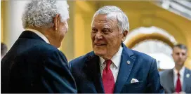  ?? ALYSSA POINTER / ALYSSA.POINTER@AJC.COM ?? Gov. Nathan Deal, speaking with supporters at a portrait ceremony last week at the State Capitol, has been named a Regents Professor and will hold lectures at the University of Georgia and other schools.