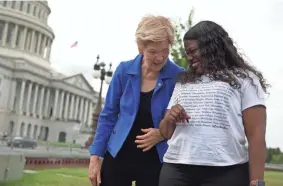  ?? ANNA MONEYMAKER/GETTY IMAGES ?? Sen. Elizabeth Warren, D-Mass., and Rep. Cori Bush, D-Mo., are sponsoring a bill that aims to protect renters from eviction.