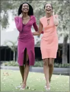  ??  ?? WORLD CONTENDERS: Miss South Africa Liesl Laurie, right, and her First Princess Refilwe Mthimunye share a laugh outside The Maslow Hotel in Sandton. The pair will be competing in the Miss World and Miss Universe pageants next month.