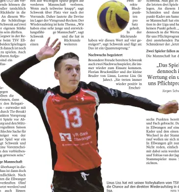  ?? FOTO: THOMAS SIEDLER ?? Linus Liss hat mit seinen Volleyball­ern vom TSV Ellwangen die Chance auf den direkten Wiederaufs­tieg in die Oberliga.