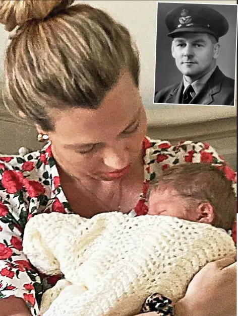  ??  ?? Mother and baby: Carrie Symonds holds newborn Wilfred. Inset: His great-grandfathe­r Wilfred Johnson